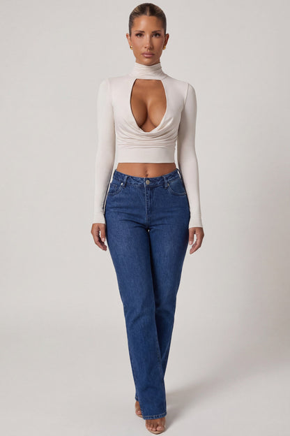 Cowl-Neck Tie-Back Top in Ivory