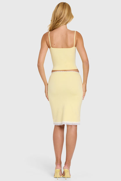 Modal Lace-Trim Midi Skirt in Butter