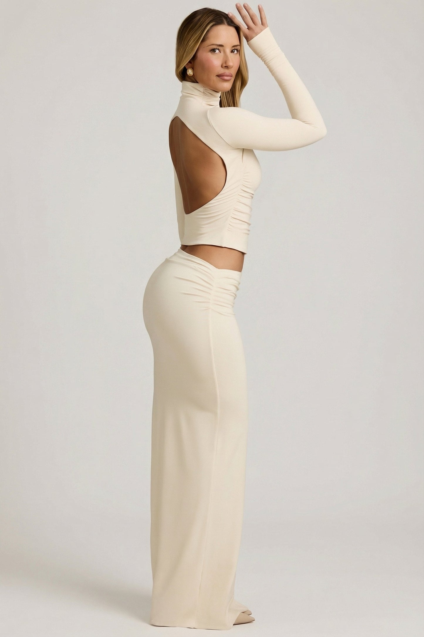 Modal Asymmetric-Waist Maxi Skirt in Ivory