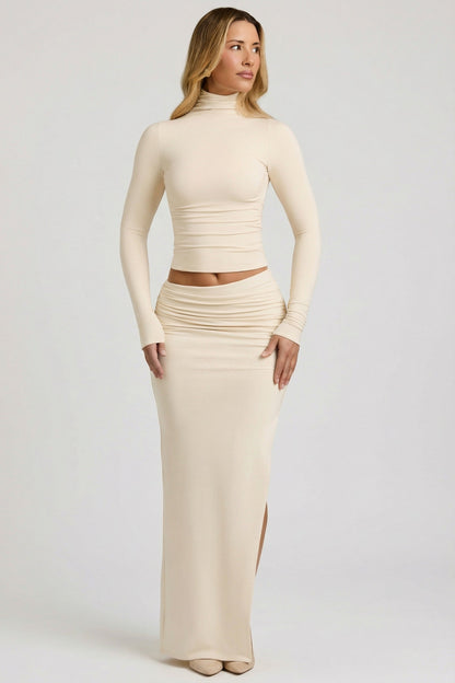 Modal Asymmetric-Waist Maxi Skirt in Ivory