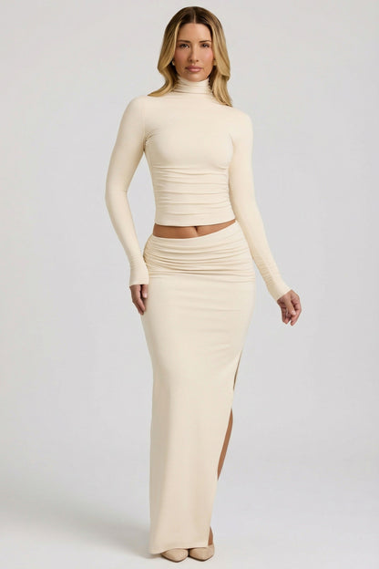 Modal Asymmetric-Waist Maxi Skirt in Ivory
