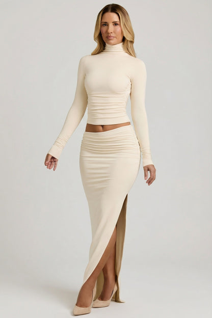 Modal Asymmetric-Waist Maxi Skirt in Ivory