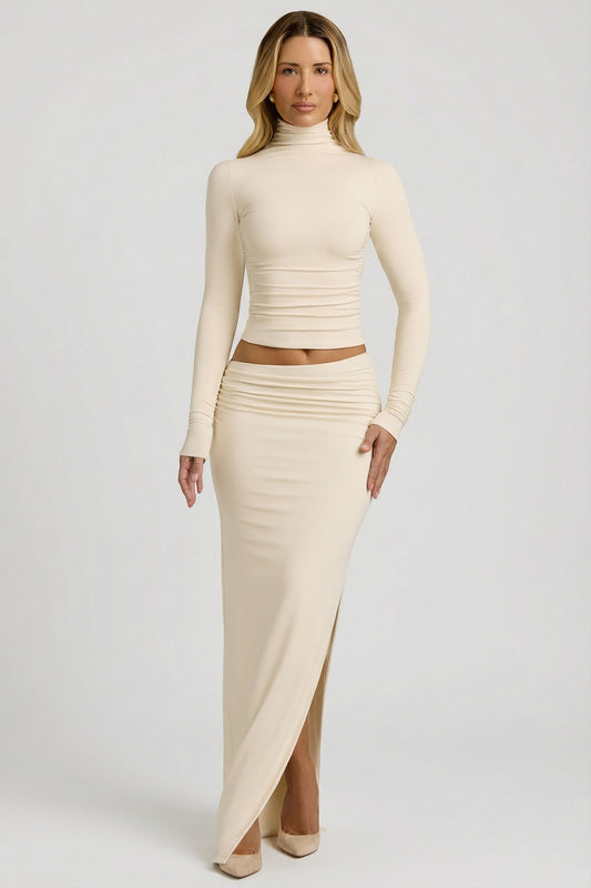 Modal Asymmetric-Waist Maxi Skirt in Ivory