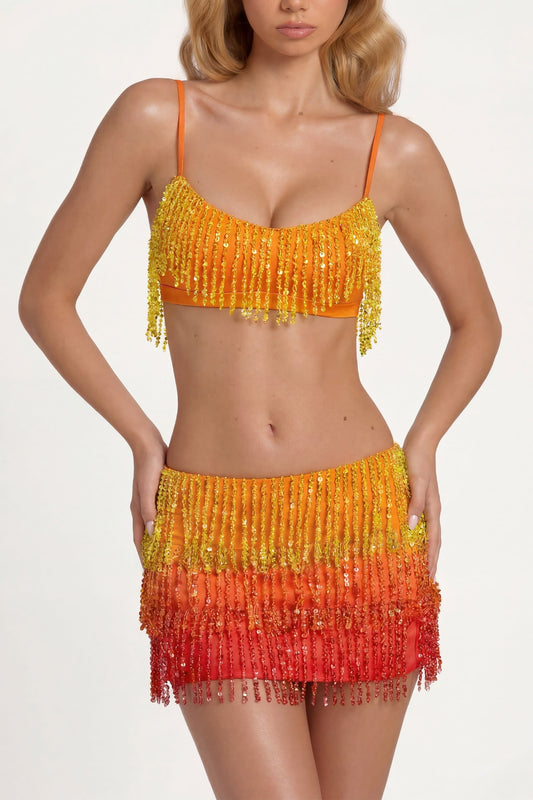 Fringed Bralette in Orange Ombre