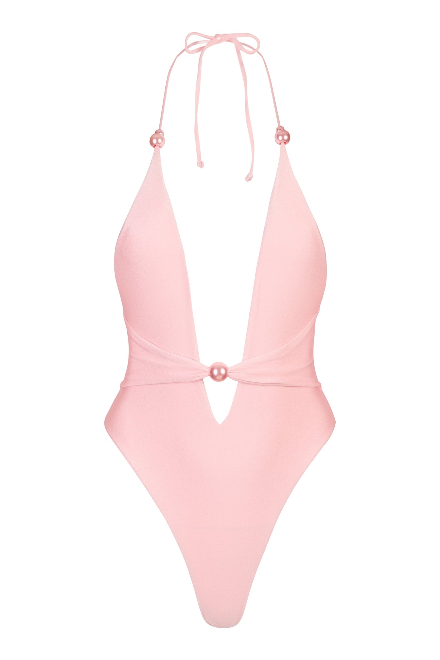 Halterneck Thong Swimsuit in Baby Pink