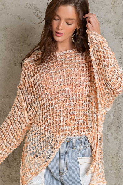 Lucky in Love Orange Oversized Crochet Sweater