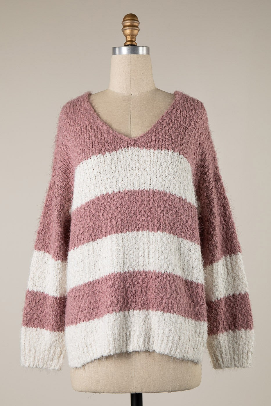 Gwyneth Mauve Striped V Neck Pullover