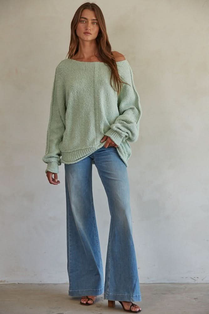 Elara Mint Knit Pullover Sweater