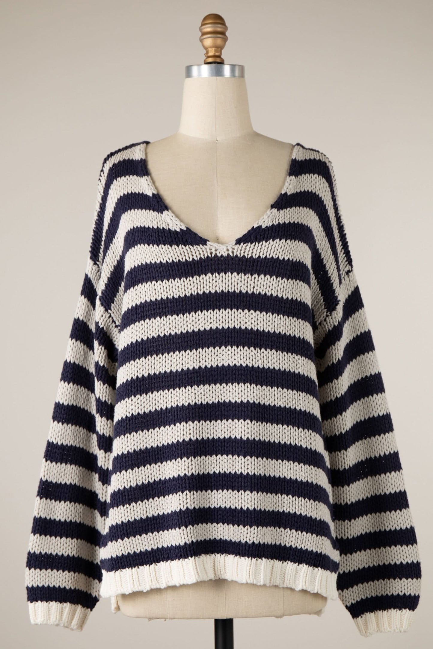 Lia Denim Stripe Oversized V-Neck Sweater Top