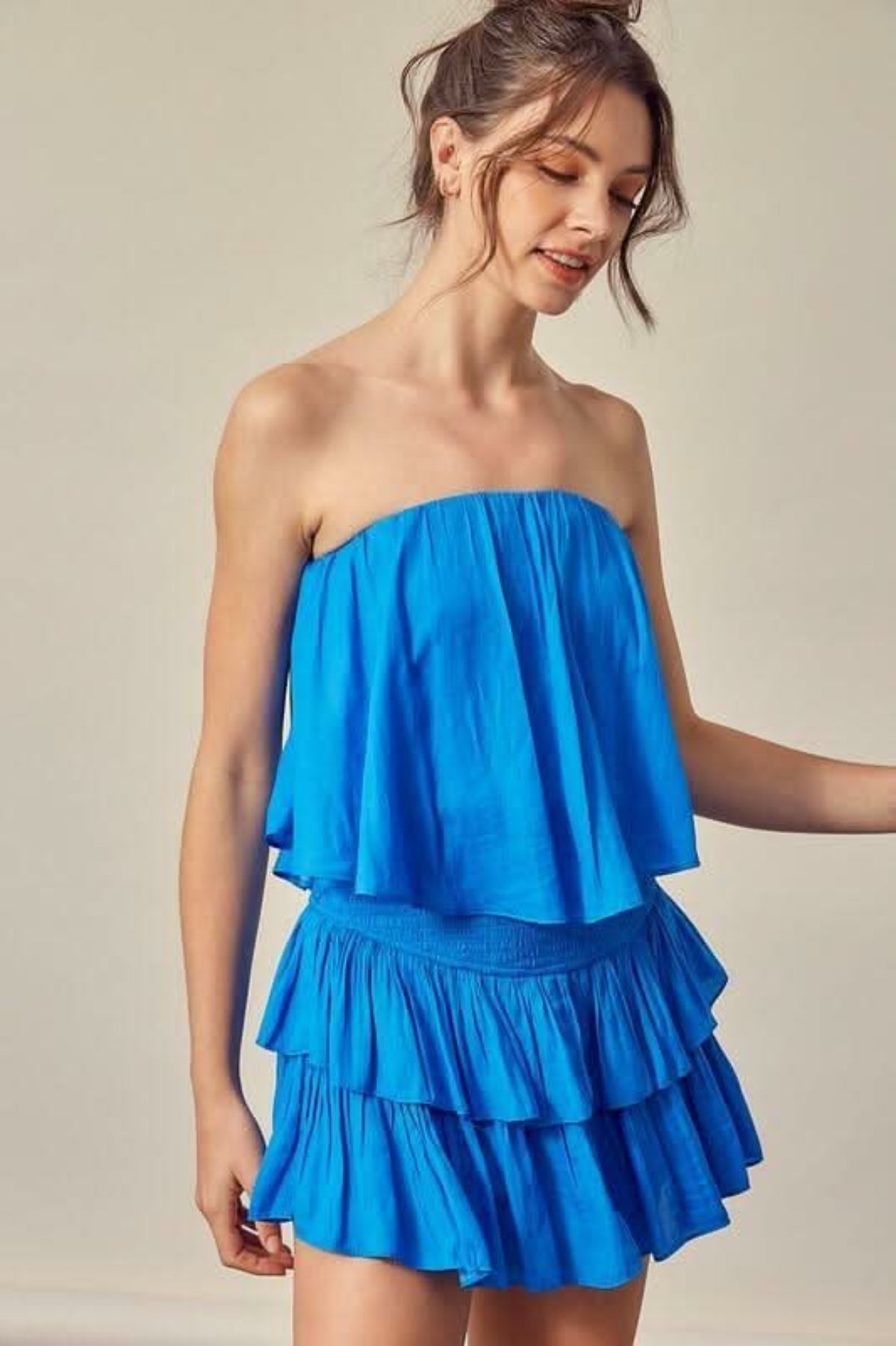 Monaco Paradise Blue Strapless Romper
