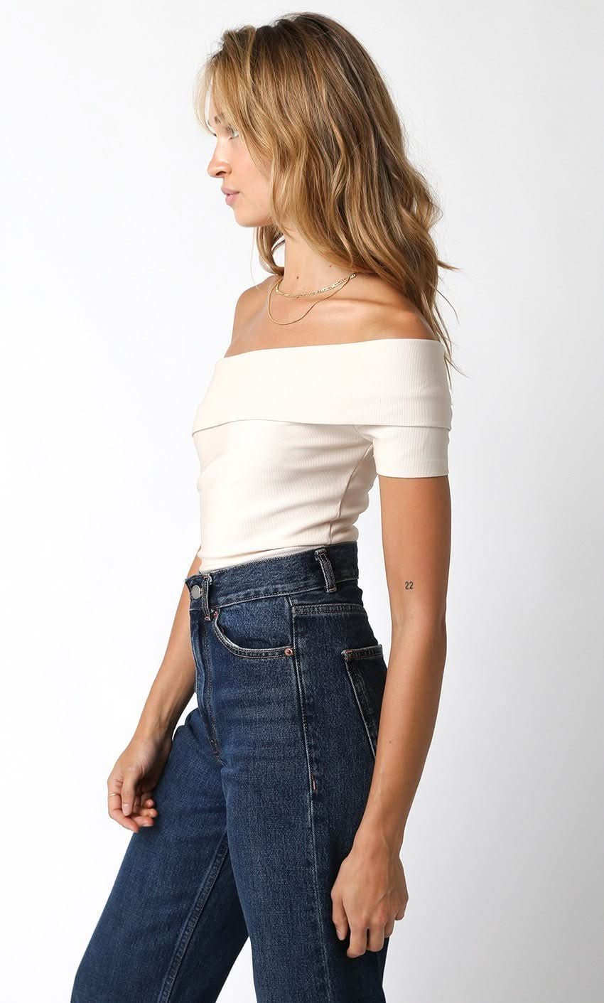 Paris Cream Off Shoulder Asymmetric Bodysuit
