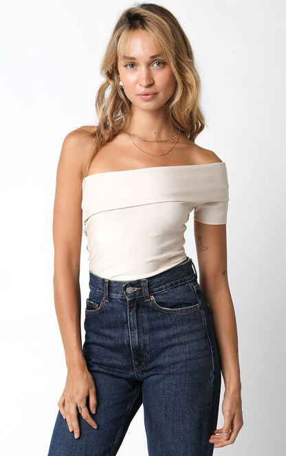 Paris Cream Off Shoulder Asymmetric Bodysuit