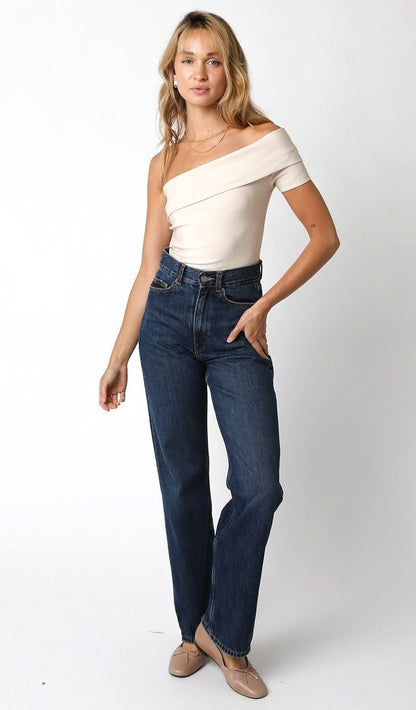 Paris Cream Off Shoulder Asymmetric Bodysuit