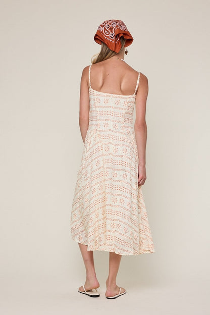 Phia Orange Boho Print Corset Midi Dress