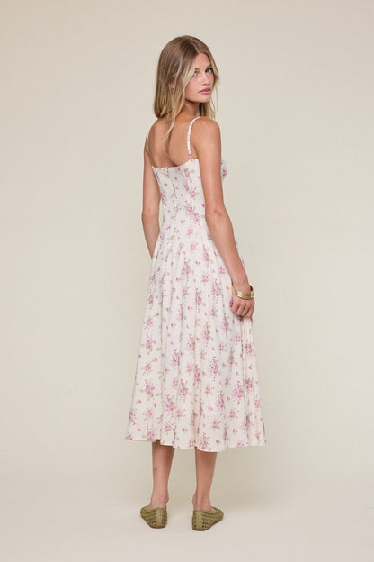 Phia Purple Floral Corset Midi Dress