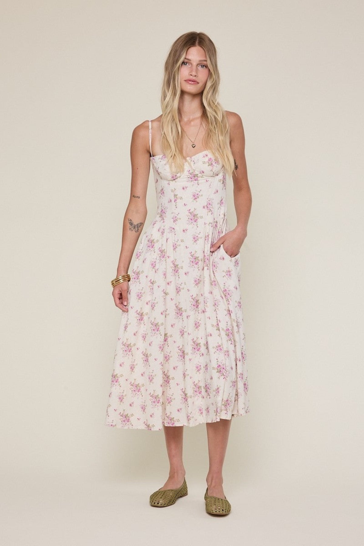 Phia Purple Floral Corset Midi Dress