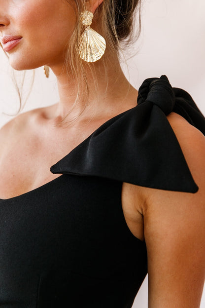 Tiffany One-Shoulder Bow Dress Black