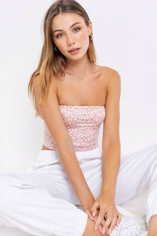 Maya Pink and White Leopard Print Tube Top