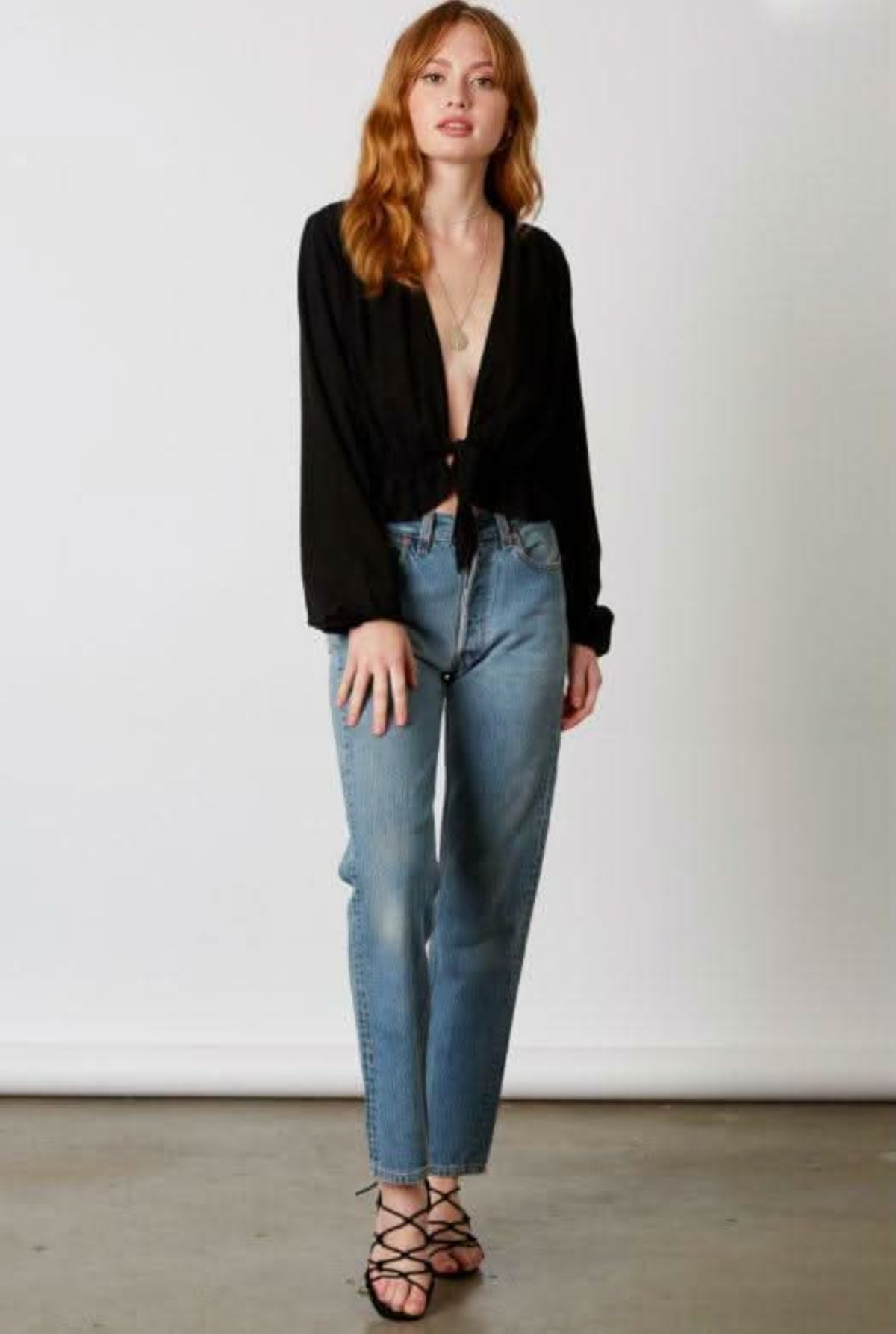 Mirabella Black Cinched Front Tie Top