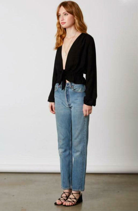 Mirabella Black Cinched Front Tie Top
