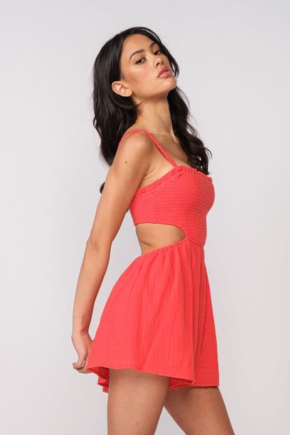 Molly Red Smocked Cutout Romper