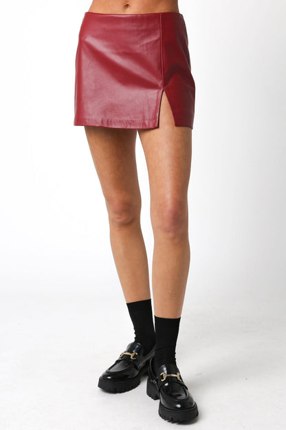 Hailee Red Vegan Leather Micro Mini Skort