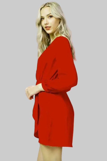 Hannah Cranberry Red Long Sleeve Wrap Dress
