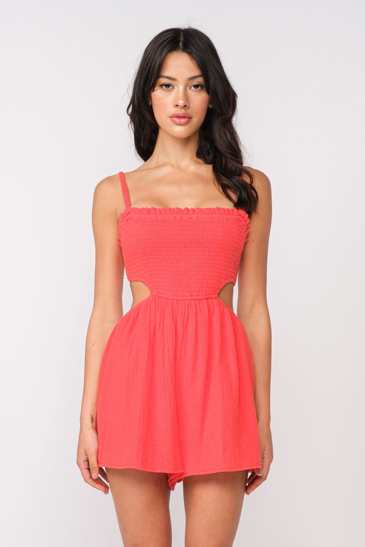 Molly Red Smocked Cutout Romper