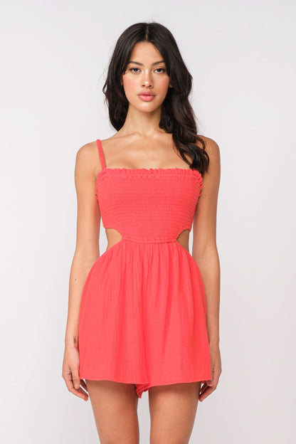 Molly Red Smocked Cutout Romper
