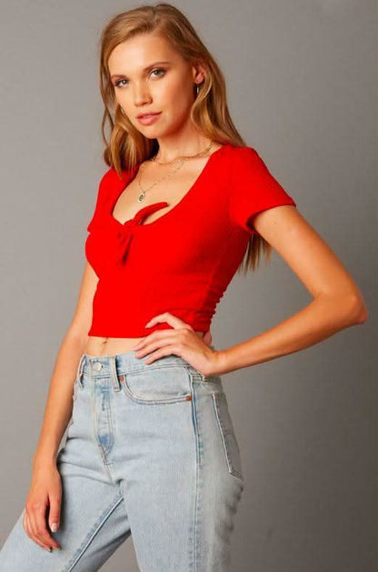 Get This Red Ribbed Crop Tee