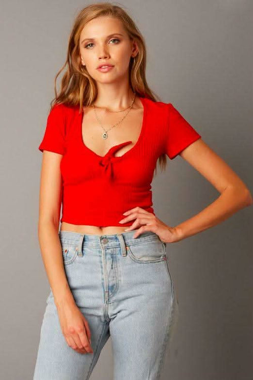 Get This Red Ribbed Crop Tee