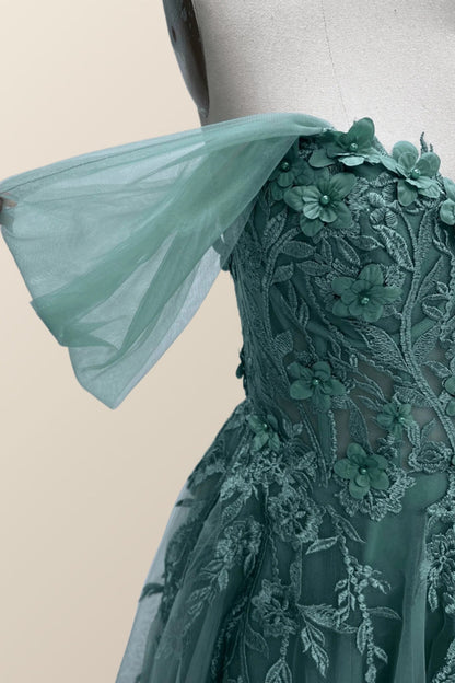 Green Floral Embroidery Strapless A-line Formal Dress