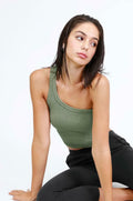 NIKIBIKI Vintage Sage Cropped One Shoulder Ribbed Tank