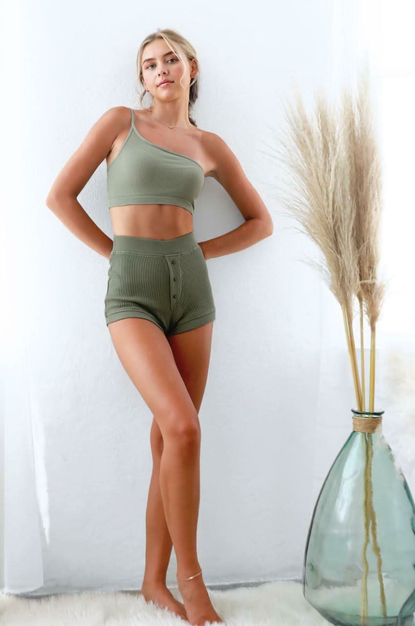 NIKIBIKI Sage Green Ribbed One-Shoulder Bralette