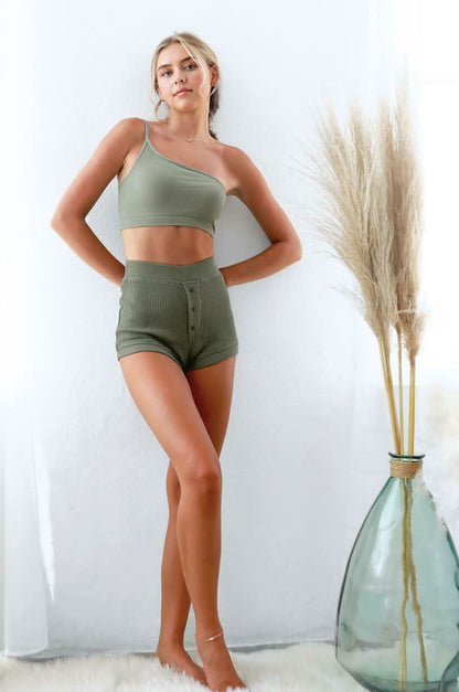 NIKIBIKI Sage Green Ribbed One-Shoulder Bralette