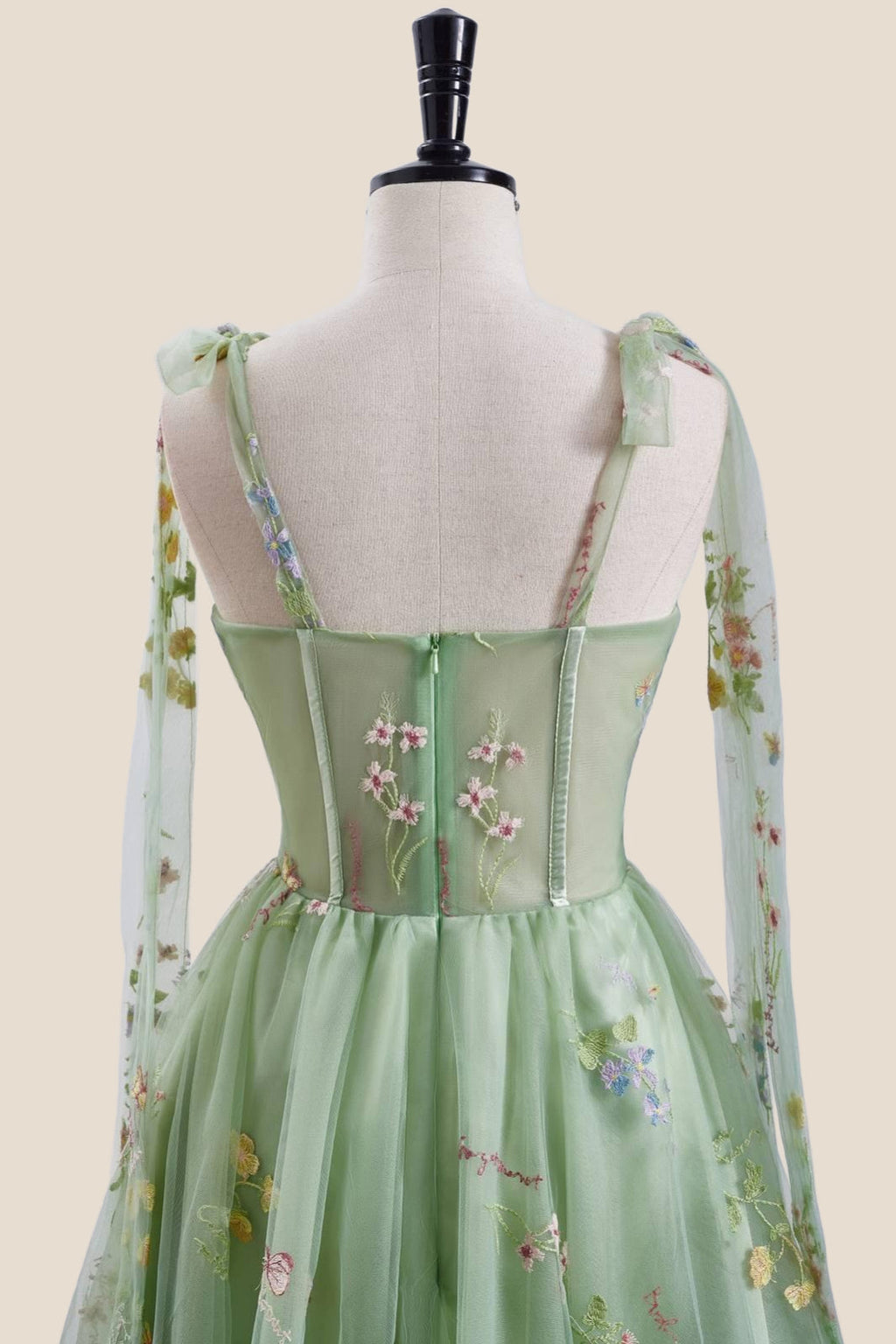 Green Floral Embroidery Corset A-line Short Fairytale Dress