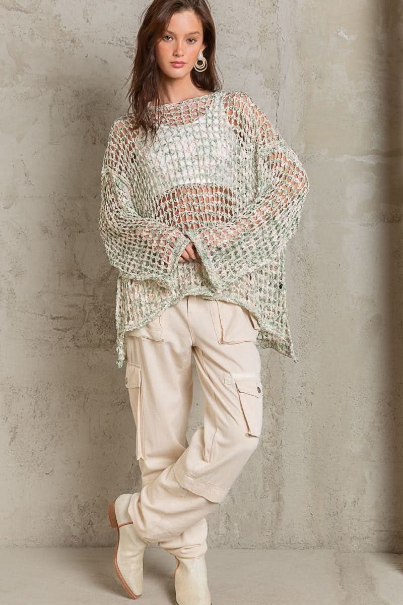Lucky in Love Green Oversized Crochet Sweater