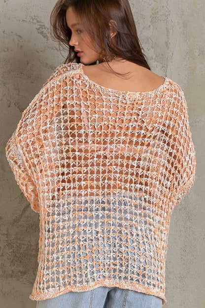 Lucky in Love Orange Oversized Crochet Sweater