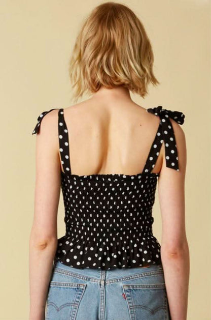 Olivia Black Polka Dot Smocked Top