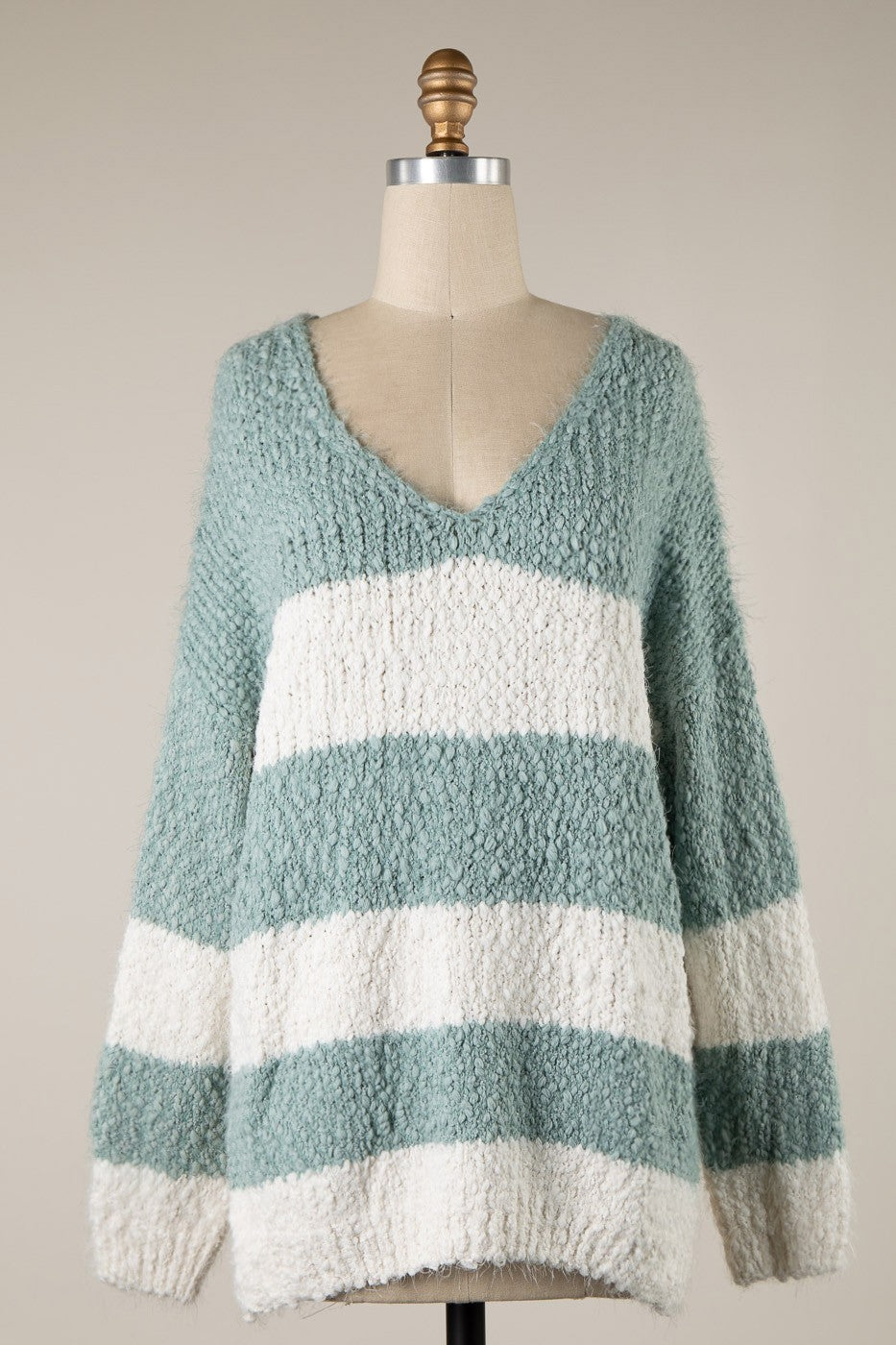 Gwyneth Mint Striped V Neck Pullover