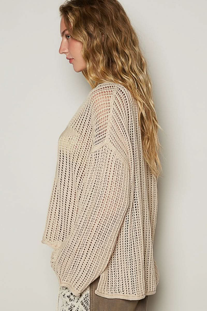 Everly Beige Sheer Star Sweater
