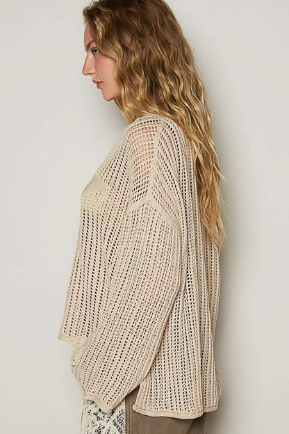 Everly Beige Sheer Star Sweater