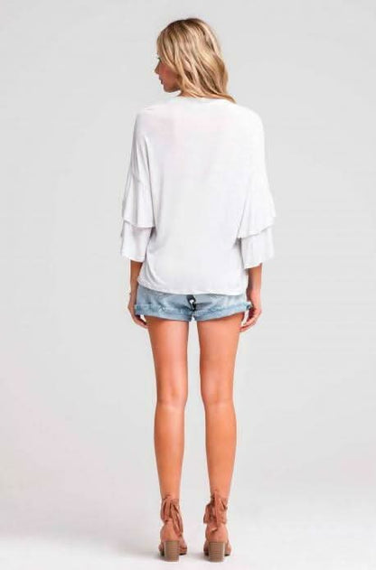 Emma Light Grey Tiered Bell Sleeve Top