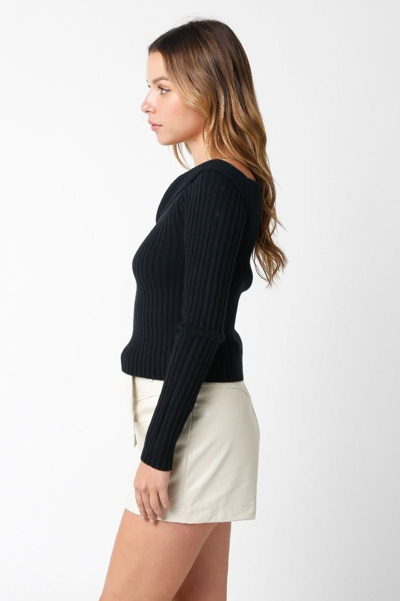 Margaret Black Off-The-Shoulder Sweater Top