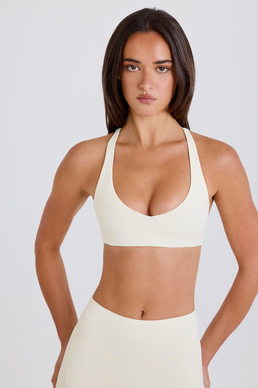 Crossback V-Neck Sports Bra in Cream