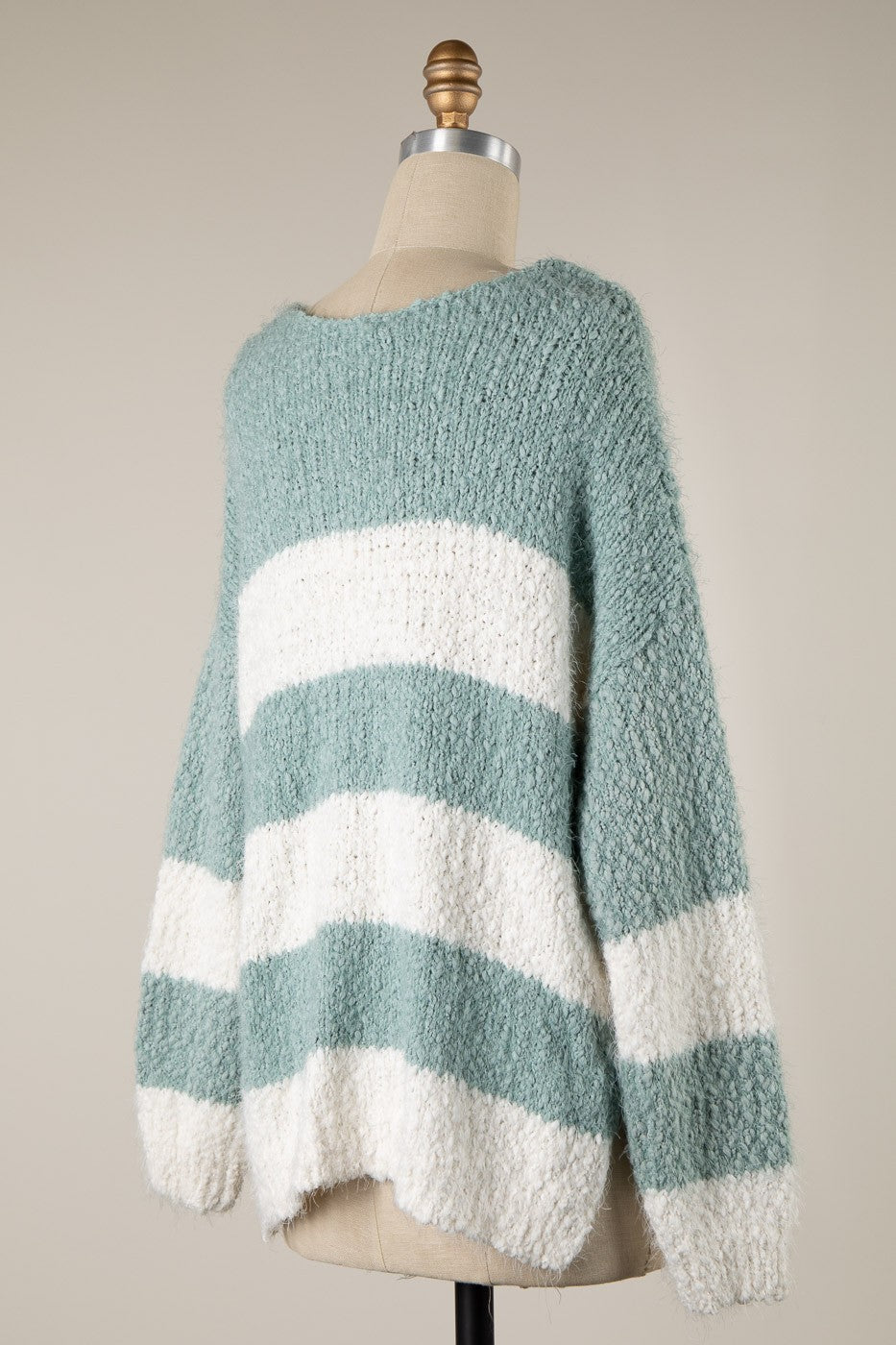 Gwyneth Mint Striped V Neck Pullover