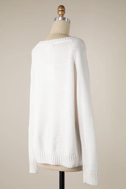 Easy To Love White Crochet Heart Sweater