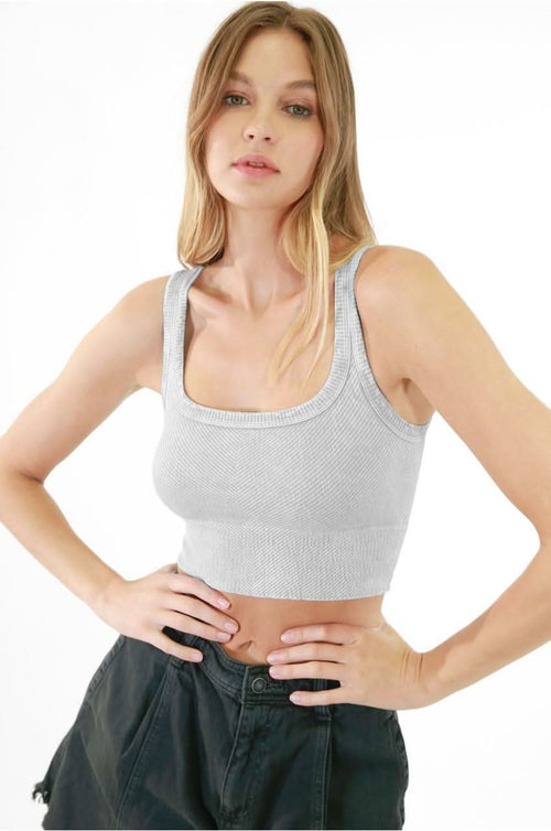 NIKIBIKI Vintage Cool Grey Cropped Chevron Tank
