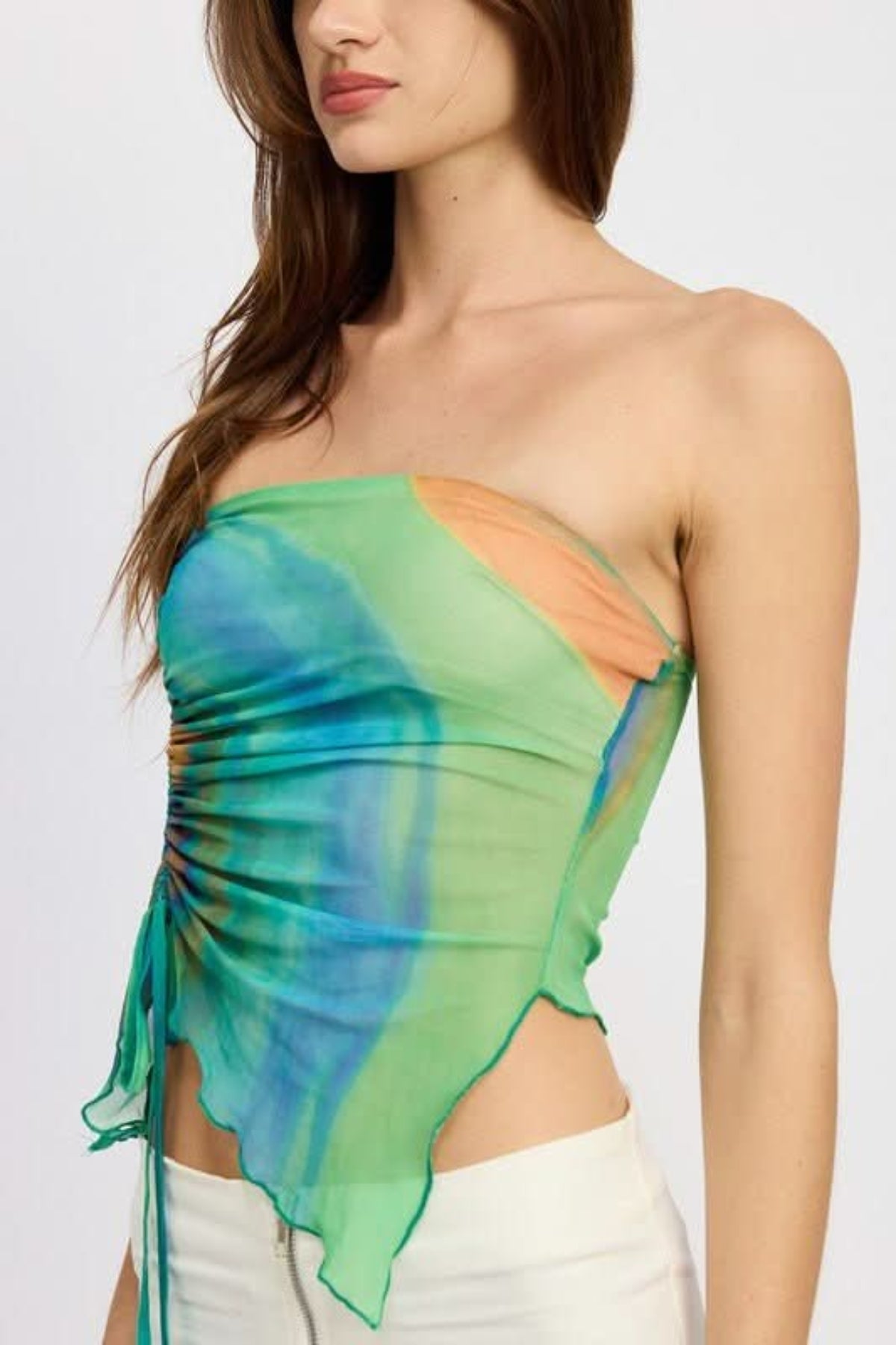 Emmy Green Print Strapless Asymmetrical Top