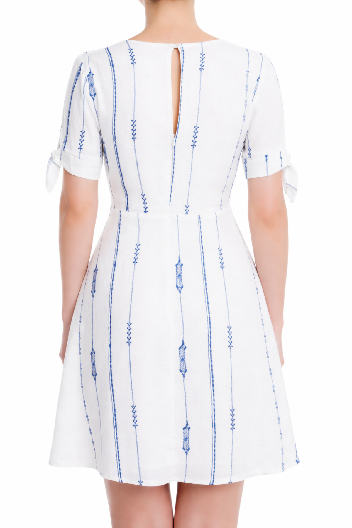 Lush Capri White and Blue Print Tie-Sleeve Mini Dress